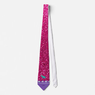 Cravate Name turquoise unicorn neon hot pink glitter