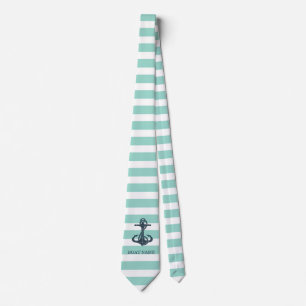 Cravate Nautique,Ancre,Rayes Vert Menthe