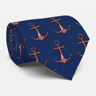 Cravate Navy Blue and Rose Gold Anchor Nautical