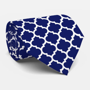 Cravate Navy Blue White Moroccan Quatrefoil Pattern #5