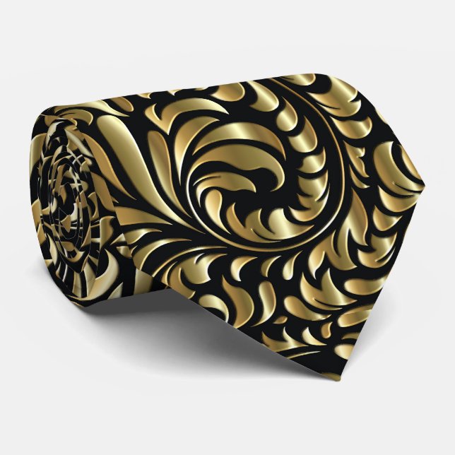 Cravate Necktie - Drame en Noir et Or (Roulé)