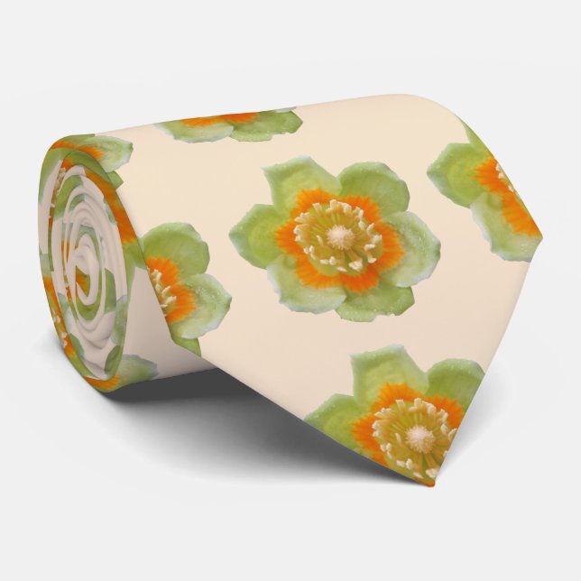Cravate Necktie - Tulipe peuplier Tulipe sur Crème (Roulé)
