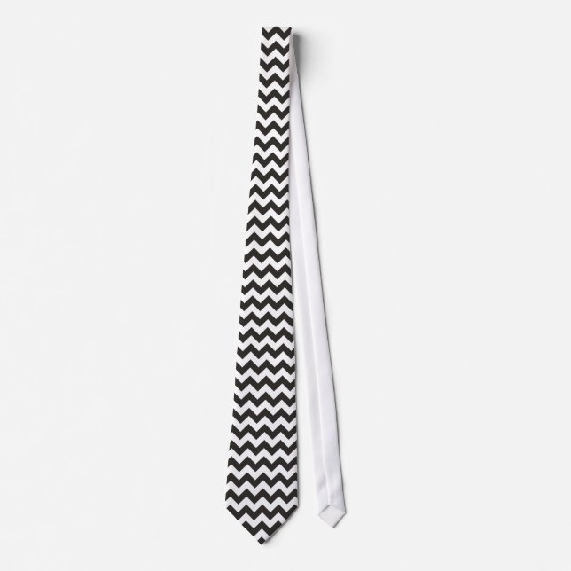 Cravate Necktie Zigzag avec Chevrons noirs et blancs (Devant)