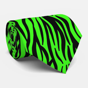 Cravate Neon Green Black Zebra Stripes Motifs colorés