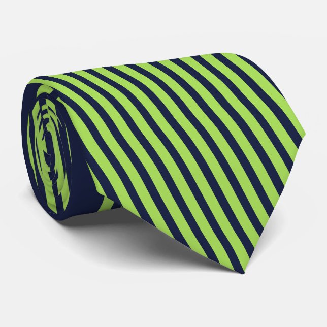 Cravate neon green & navy stripes (Roulé)