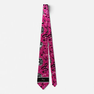 Cravate Neon hot rose parties scintillant musique note crâ