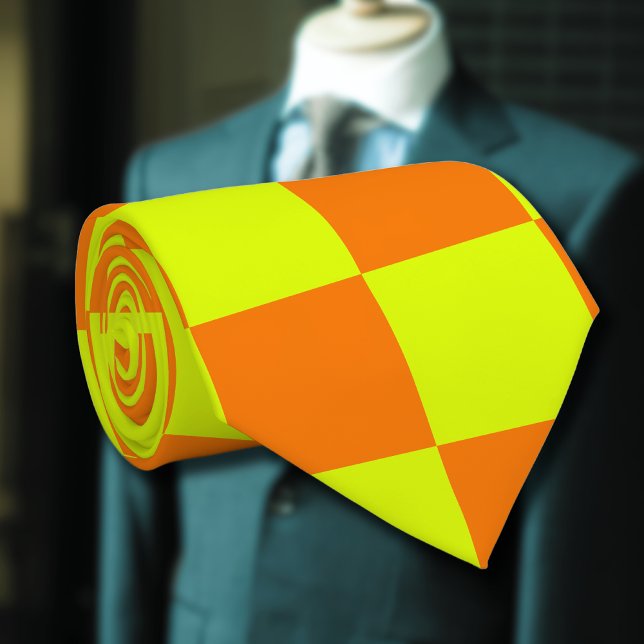 Cravate Neon Jaune Orange À damiers damier Vintage (Créateur téléchargé)