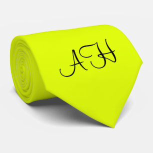 Cravate Néon jaune rétro Monogramme Fluorescent brillant