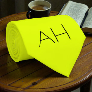 Cravate Néon jaune rétro Monogramme Fluorescent brillant