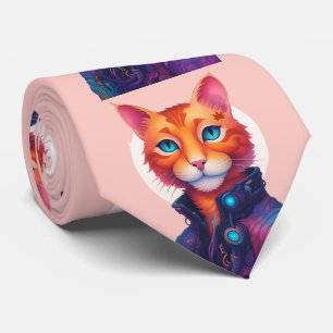 Cravate "Neon Paws : The Ginger, Blue Eyed Cyberpunk Cat"