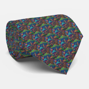 Cravate Néon Psychédélique - Motif Champignon