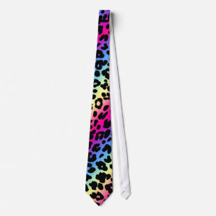 Cravate Neon Rainbow Leopard Motif Imprimer