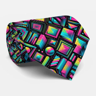 Cravate néon rétro années 80 formes funky