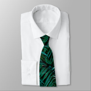 Cravate Night Green Tropical Palm Leaves 
