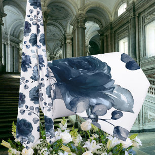 Cravate Noces de Pivoines Navy Bleu Poussiéreux au Feillag
