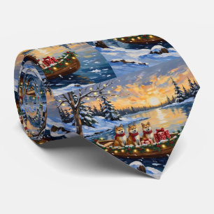 Cravate Noël Bateau Akita Fêtes
