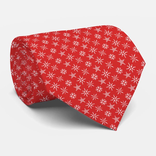 Cravate Noël Blanc Motif Rouge (Roulé)