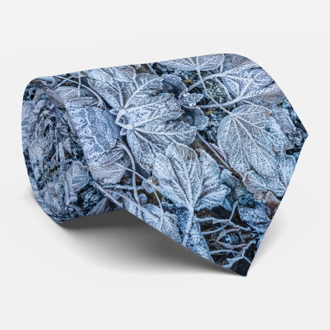 Cravate Noël Bleu Feuille Neige Vacances d'hiver (Roulé)