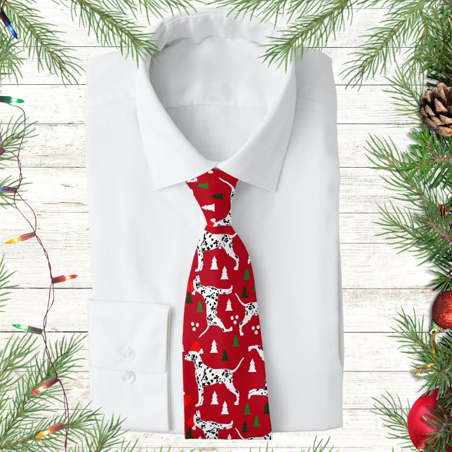 Cravate Noël de Dalmatie Chiens de Noël rouges (Dalmatian Dog Christmas Holiday Santa Hat Necktie Tie)