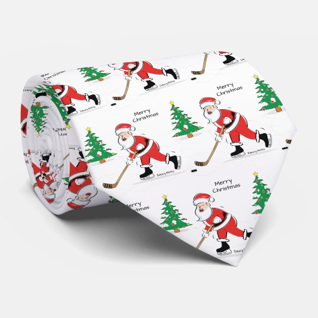 Cravate Noël de hockey Père Noël (Roulé)