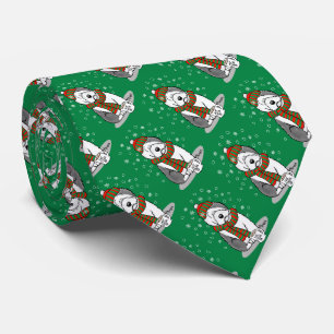 Cravate Noël d'hiver Vieux anglais Chien de mouton gris 1
