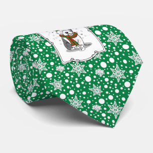 Cravate Noël d'hiver Vieux anglais Chien de mouton gris 1