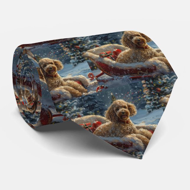 Cravate Noël Festif au Chien Caniche (Roulé)