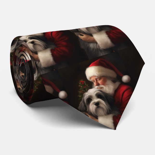 Cravate Noël festif du Père Noël du Terrier tibétain (Roulé)