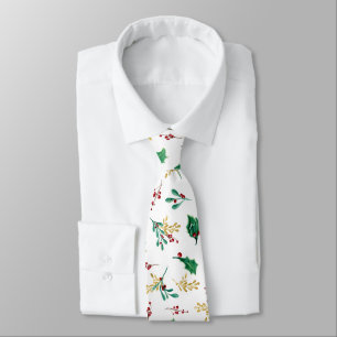 Cravate Noël Holly Red Berry Foliage Gold Green