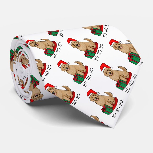 Cravate Noël Père Noël Goldendoodle (rouge or) Chien migno (Roulé)