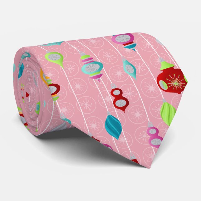 Cravate Noël rose rétro (Roulé)