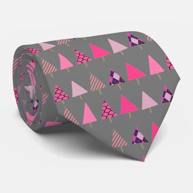 Cravate Noël rose sur la fête de Noël gris (Roulé)