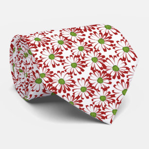 Cravate Noël Rouge et vert marguerite motif floral