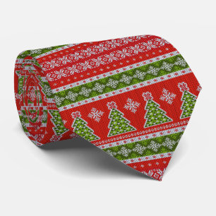 Cravate Noël Rouge Vert Géométrique Motif Fêtes