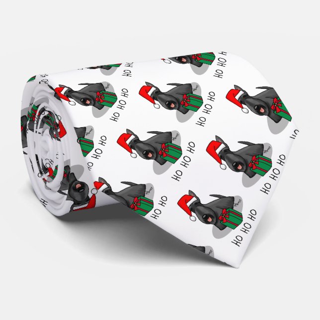 Cravate Noël Santa Hat Scottish Terrier (noir) mignonne (Roulé)