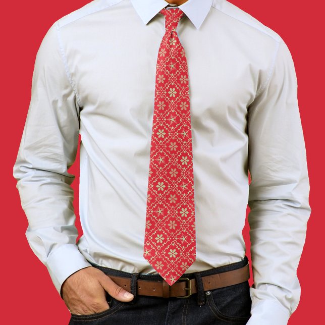 Cravate Noël Simple Red Snowflake Hiver mignon Motif (Red snowflake pattern neck tie. )