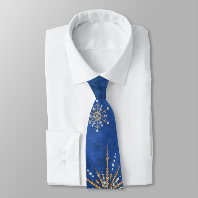 Cravate Noël Snowflakes Blue & Gold Holiday (Attaché)