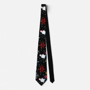 Cravate Noël Snowman Flammes de neige Rouge Black