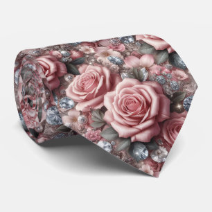 Cravate Noeud Papillon de Mariage Luxueux Roses Roses et