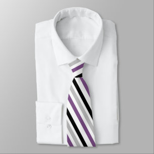 Cravate Noir Argent Poussiéreux Bandes Géométriques Violet