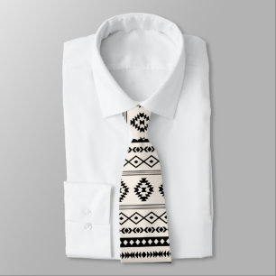 Cravate Noir aztèque sur crème Motifs mixtes Motif rép