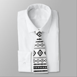 Cravate Noir aztèque sur motifs blancs mélangés Motif répé