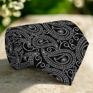 Cravate Noir & Blanc Elegant Damask Motif Floral