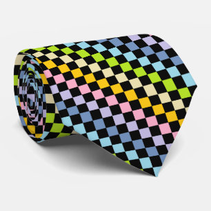 Cravate Noir en pastel Checkered d'arc-en-ciel