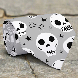 Cravate Noir et blanc Effrayant Halloween Crâne araignée o