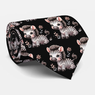 Cravate Noir et blanc moderne Kawaii Cute Zebras