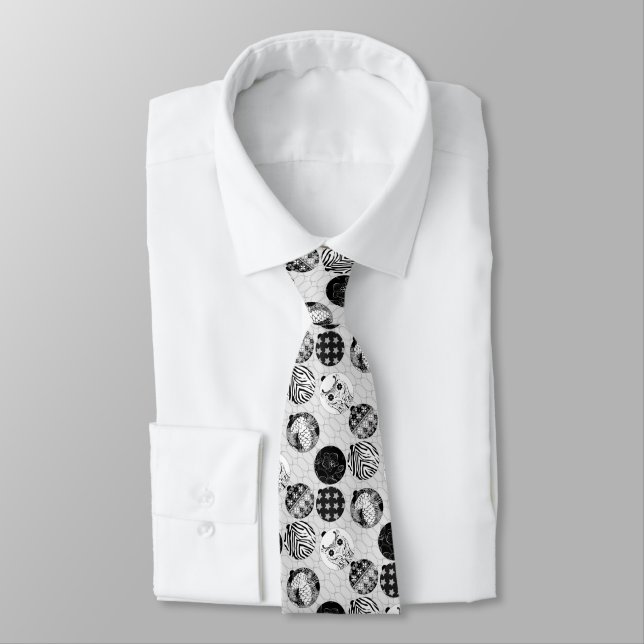 Cravate Noir et blanc, motif de Noël (Attaché)