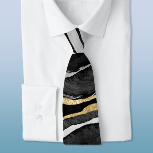 Cravate Noir Marbre Agate Or