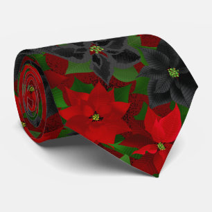 Cravate Noir Rouge Poinsettia Goth Noël