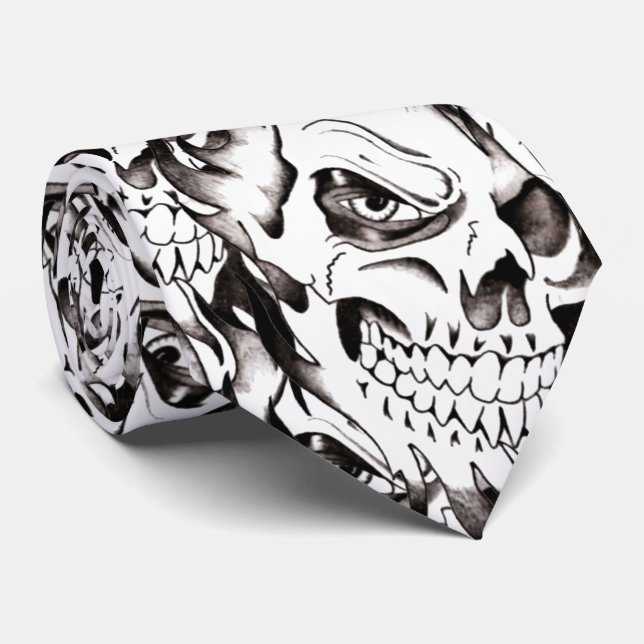 Cravate Noir squelettique éffrayant de visage de motif (Roulé)